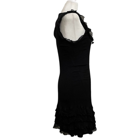 Knitted Dove Black Crinkle Crepe Ruffles Sleeveless Mini Stretch Dress - Picture 8 of 13